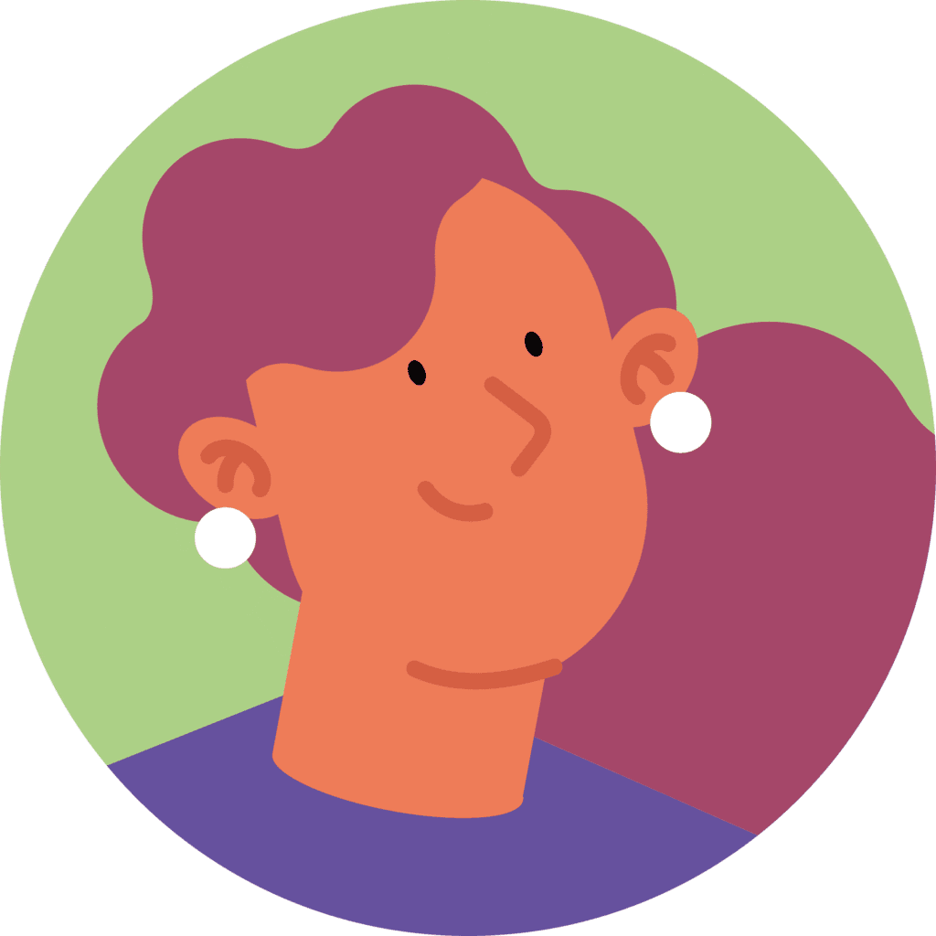 Ilustrație persoană cu cercel și păr mov.